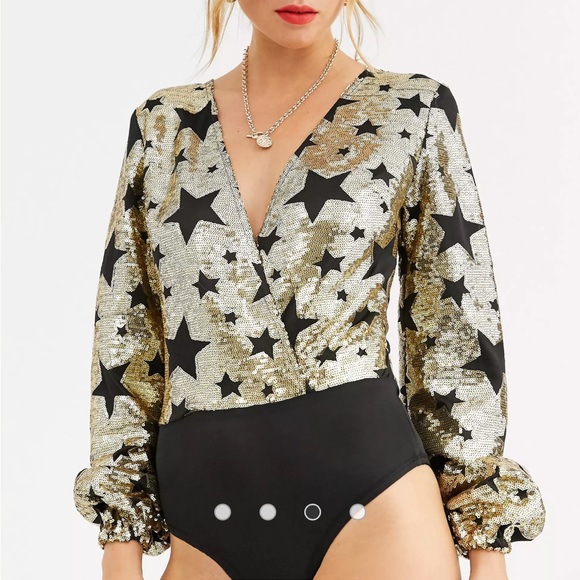 Brand New Sequin Plunge Front Bodysuit - Picture 3 of 8